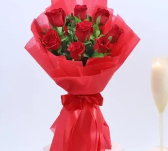 8 Red roses in red paper packing